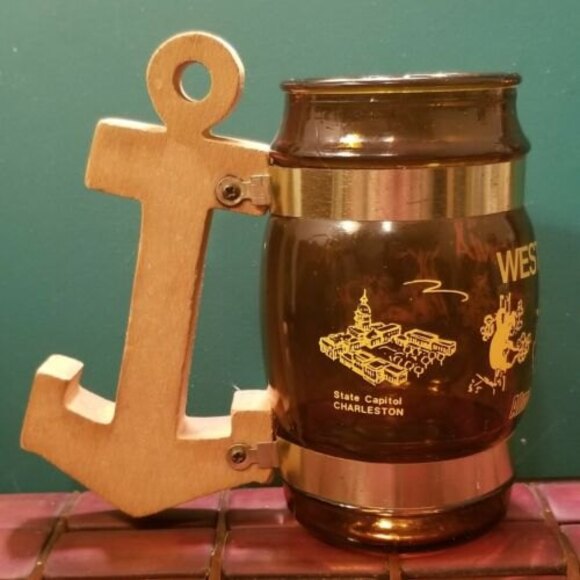 Vintage 1970s West Virginia Almost Heaven Souvenir Mug Wooden Anchor Handle - Picture 2 of 11